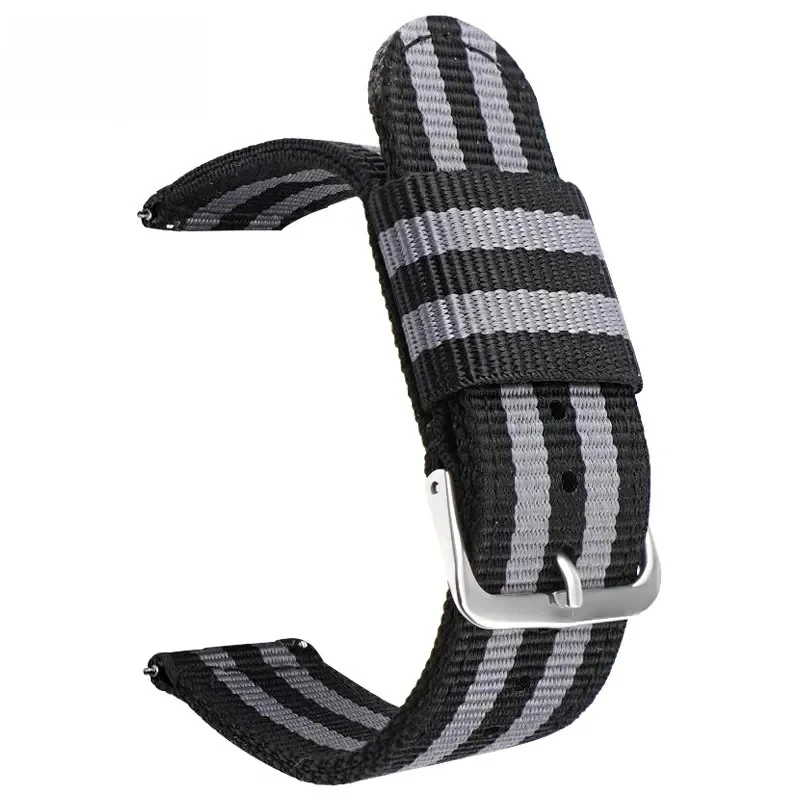 Universal Striped Nylon Canvas Watch Strap with Quick Release - Unisex, Multiple Sizes