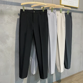 Pantalones informales para hombre, Pantalón ajustado de trabajo con cintura elástica, Jogging, color negro y gris, 40 y 42 talla grande, primavera y otoño, 2022 3