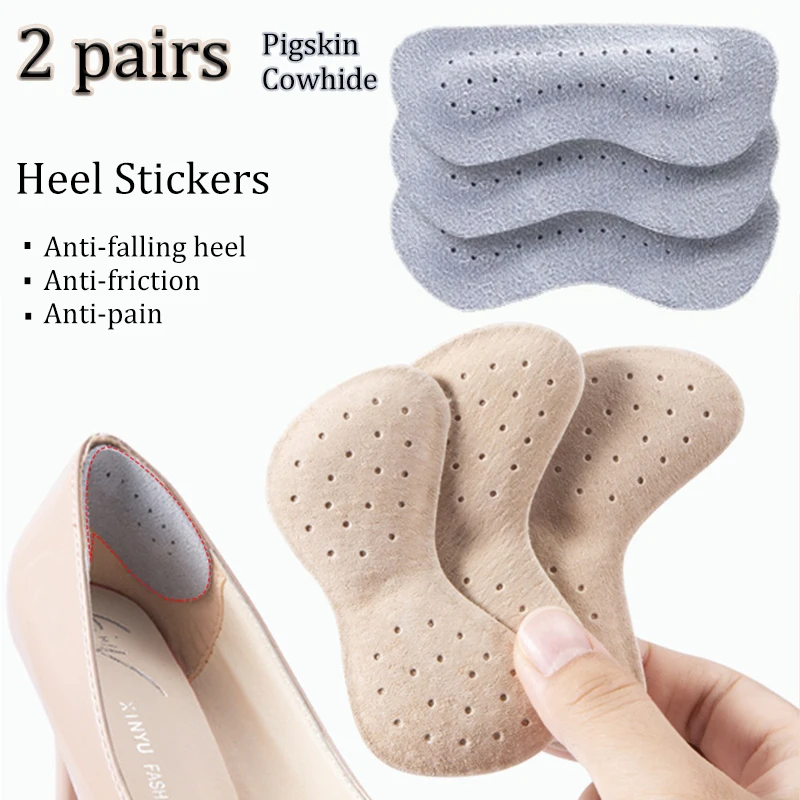 2pairs Cowhide Suede Heel Pads Insoles Patch Sticker Pigskin Pain Relief Anti wear Cushion Feet Care Heel Protector Shoe Inserts