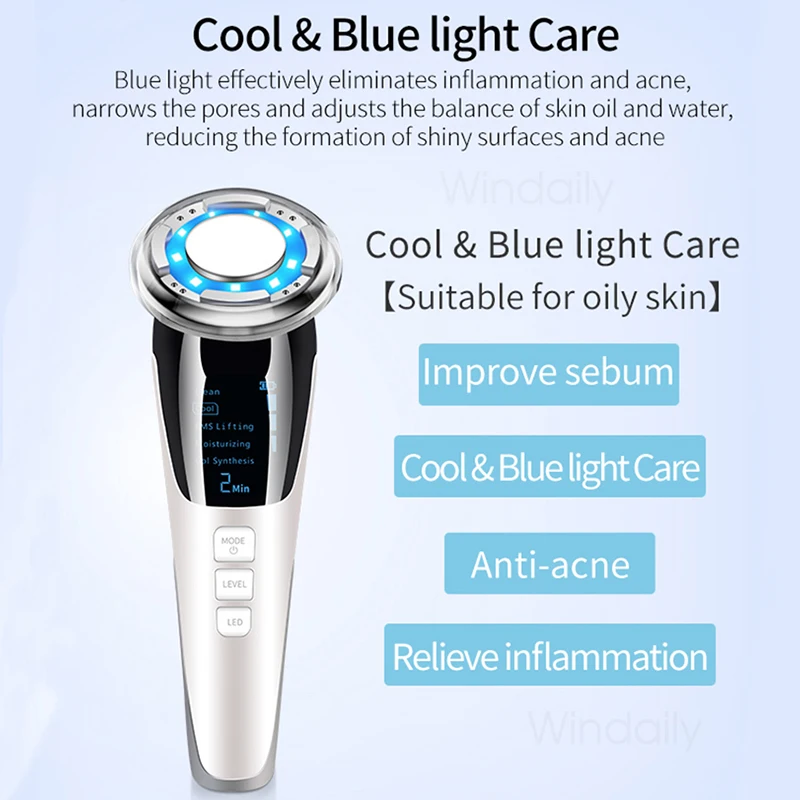 New 5 in 1 EMS Hot Cold Facial Massager LED Light Vibration Wrinkle Removal Skin Tightening Face Care Face Lifting Beauty Device