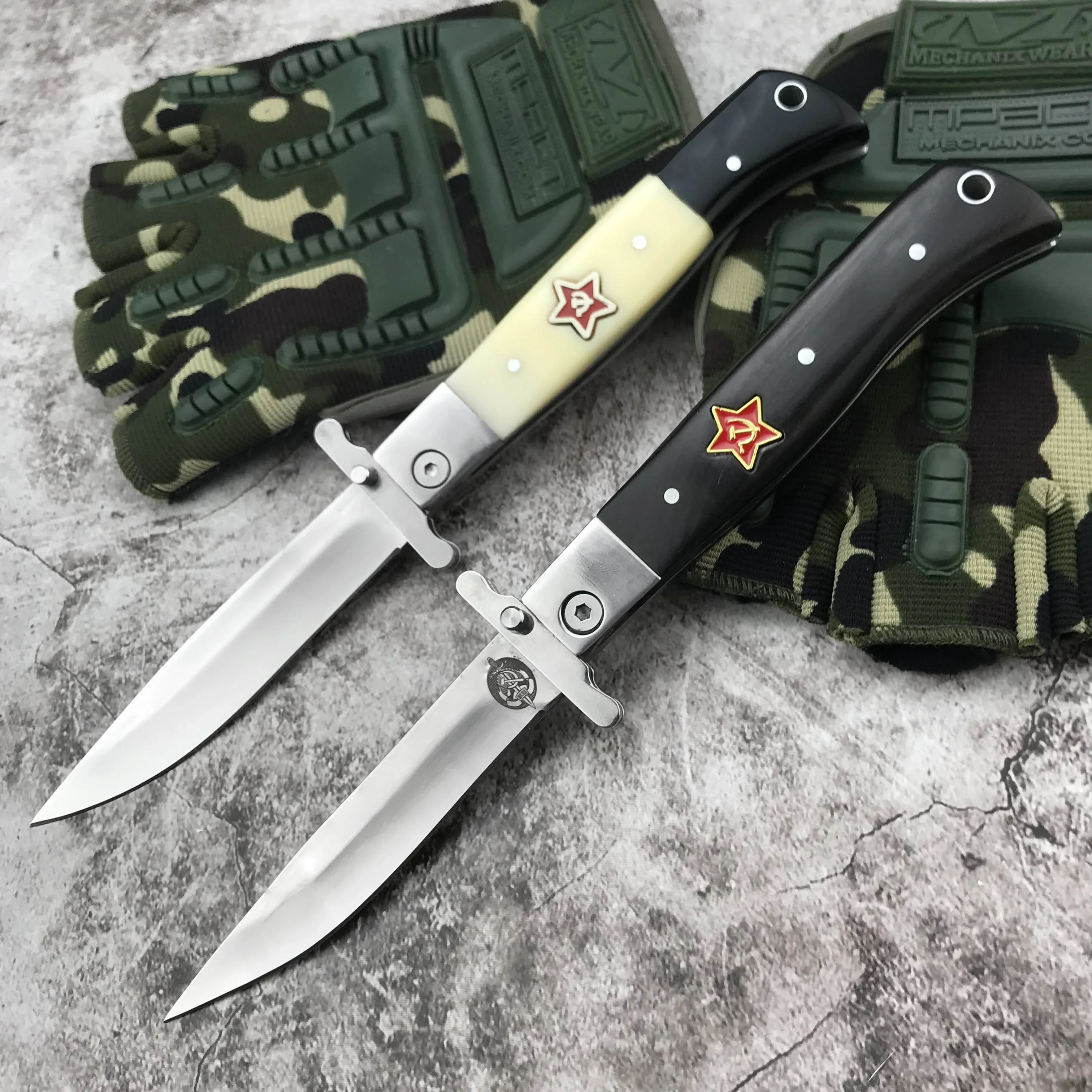 

Russian Finka NKVD KGB Wit Folding Knife 440C Blade Black Ebony Handle EDC Survival Tatical Knives Multi Outdoor Camping Tool