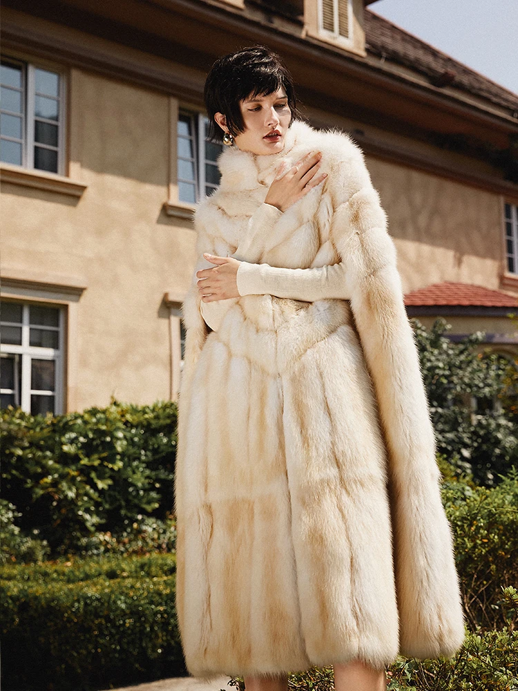 White Mink Fur Trench Coat For Women