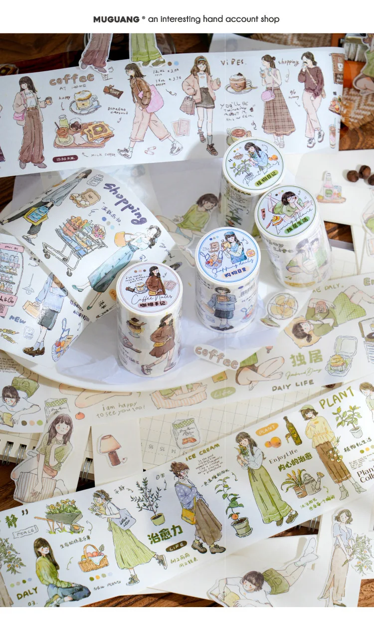 1 Rolle Cartoon-Mädchen-Charakter-Klebebandaufkleber, künstlerisches Design für Handkonto-DIY- und Tagebuchdekoration – Detail 1