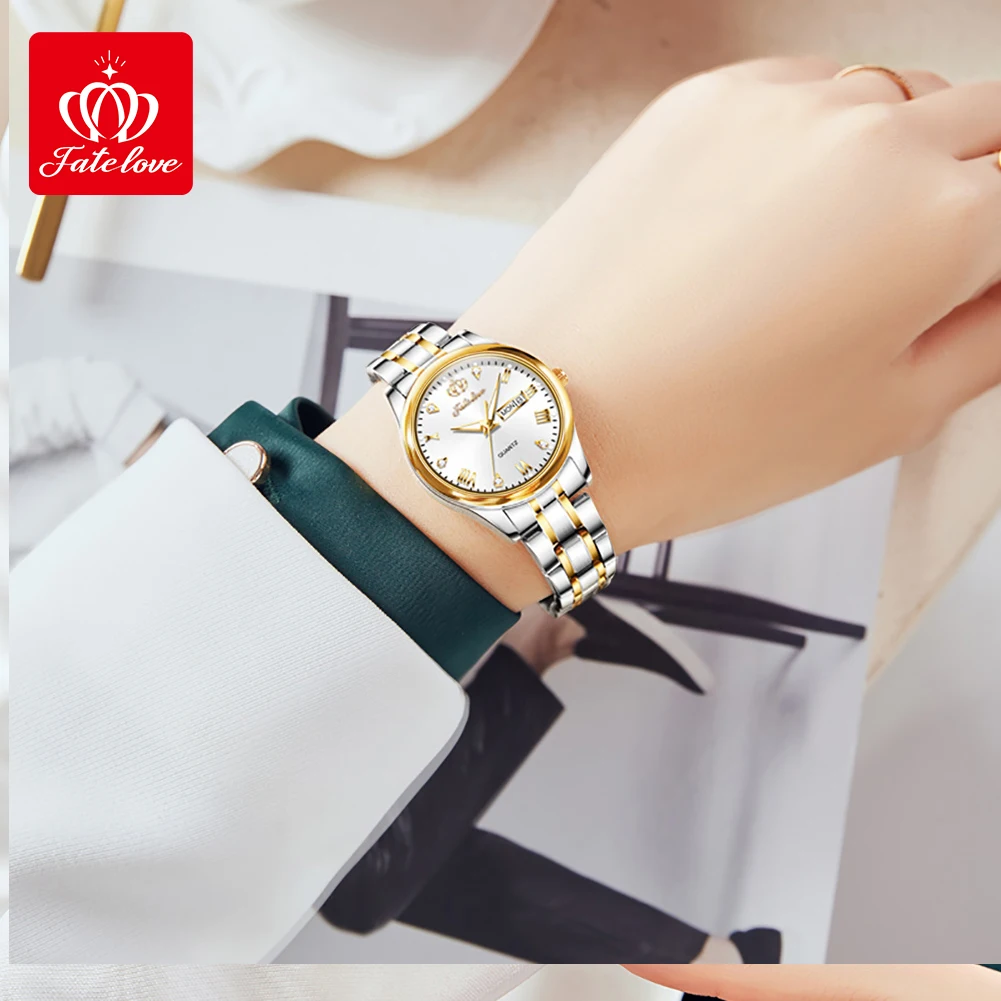 FATE LOVE 819 Luxury Quartz Watch for Women Stainless Steel Waterproof Classics Wristwatch for Lady Bracelet Sets Women Watch 3