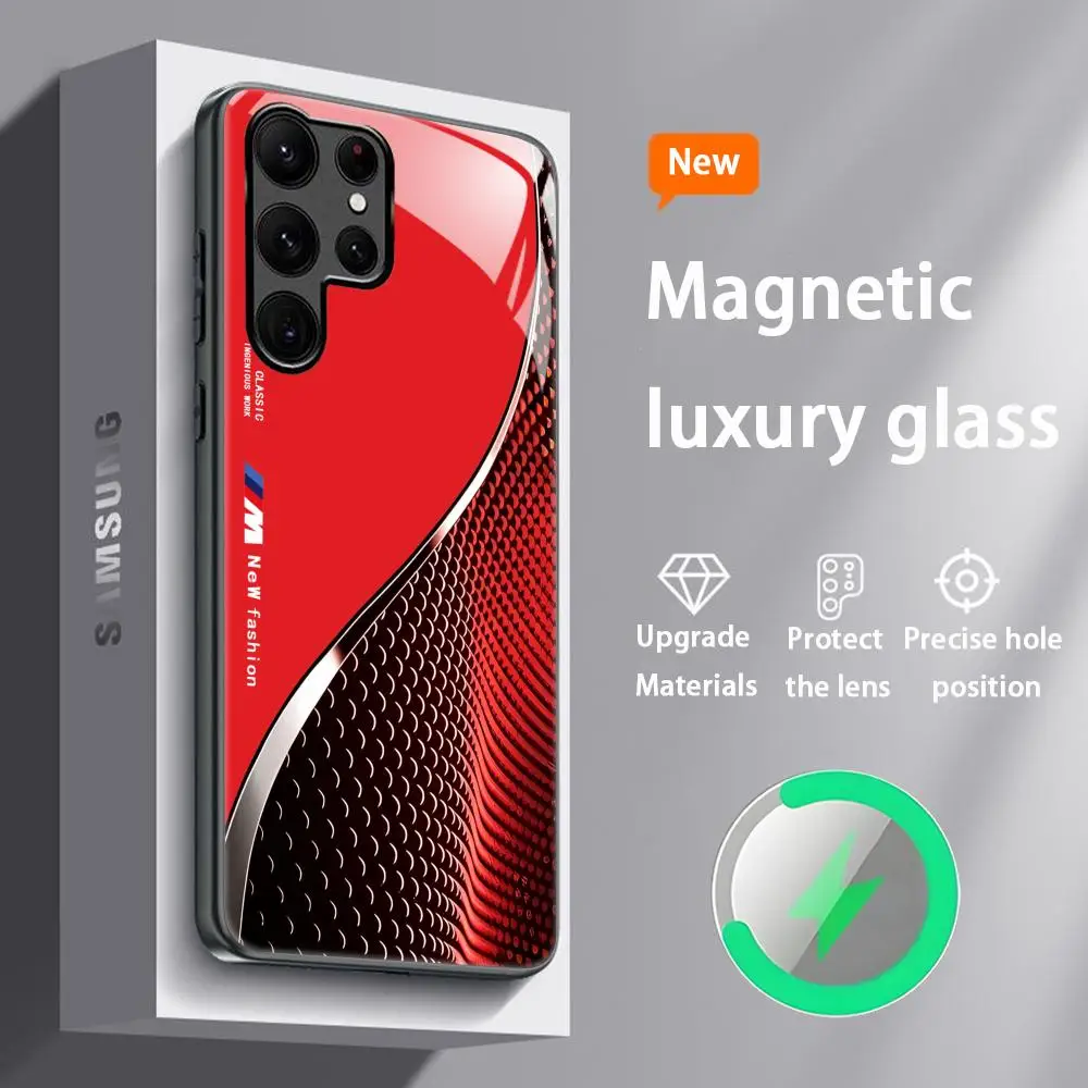 Stylish Blue and Red Magnetic Glass Phone Case - Fashionable Protective Cover
