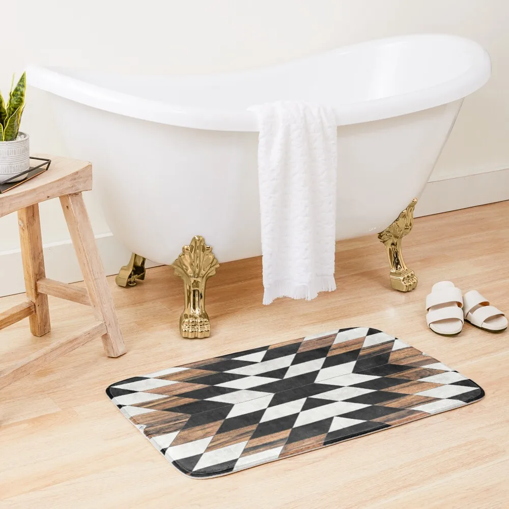 

Urban Tribal Pattern No.13 - Aztec - Concrete and Wood Bath Mat Kitchen Carpet Bathroom Floor Mat