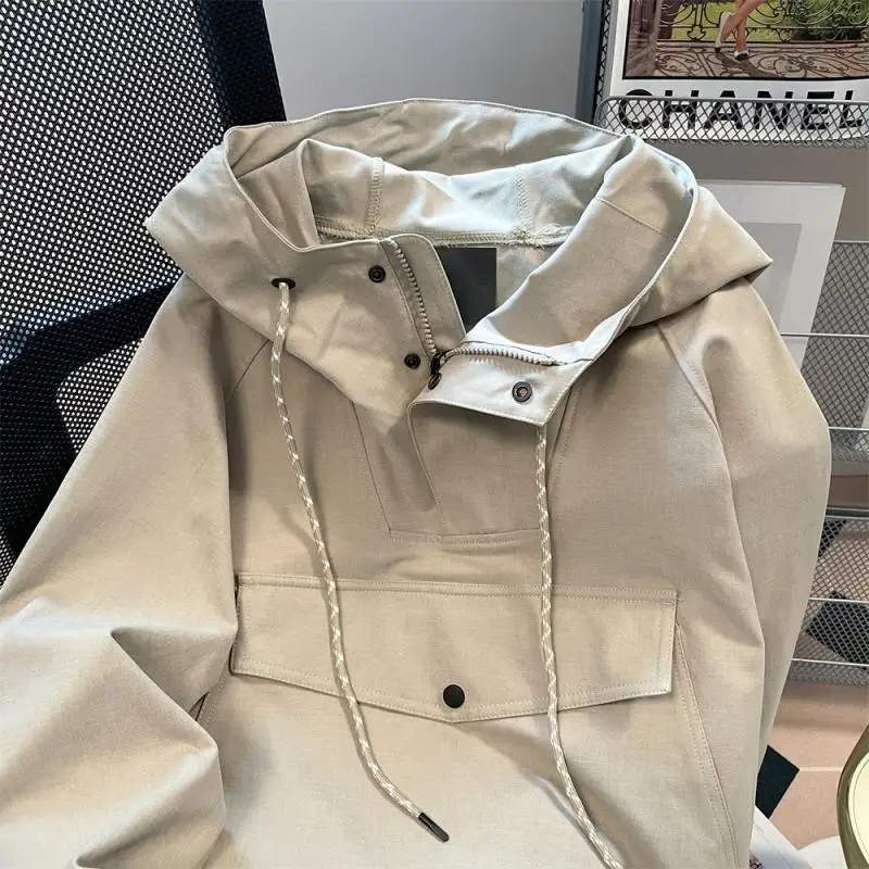DAYIFUN Japanese Workwear Hooded Sweatshirts Women Loose High Street Casual Splicing Design Pullovers Solid Oversize Top Coat