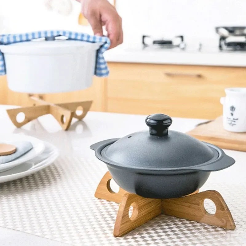 Cross Tray Holder Wooden Removable Table Mat Anti-Heat Steam Table Mat Household Kitchen Anti-Slip Wooden Gadget table mat
