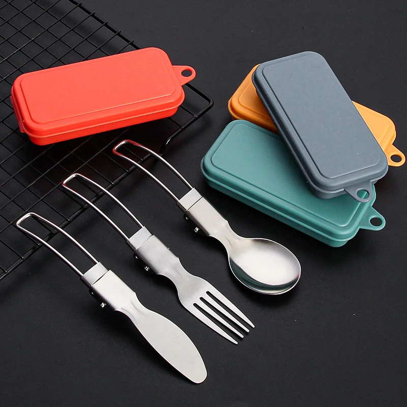 3pcs/box 304 Stainless Steel Folding Cutlery Knife, Fork And Spoon Set camping cutlery portable tableware portable cutlery Outdoor Picnic Camping Portable Tableware
