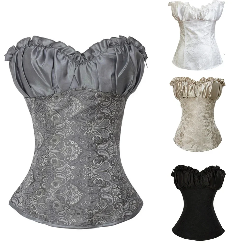 Gothic Corsets for Women Top Wedding Renaissance Satin Padded Korsett Plus Size Zip Medieval Carnival Party Clubwear Costumes