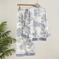 Lisacmvpnel Ice Silk Print Fashion Women Pajama Set Long Sleeve Suit Pajamas - Image 2