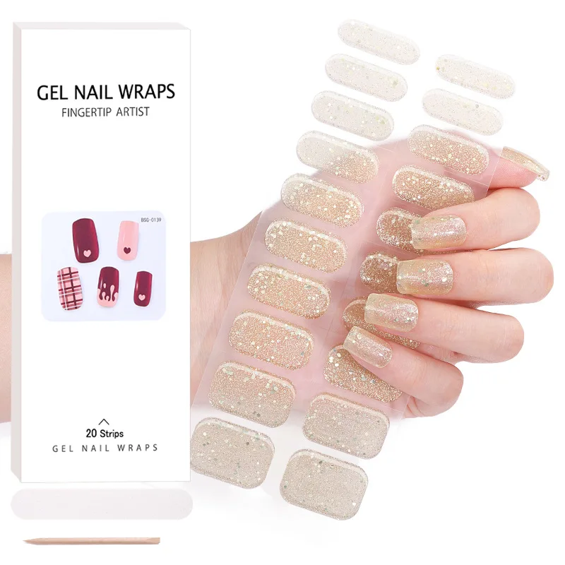 French White Transparent Semi Curing Gel Nail Strip Adhesive Waterproof Long-acting Full Set of Gel Nail Sticker for UV Lamp 6