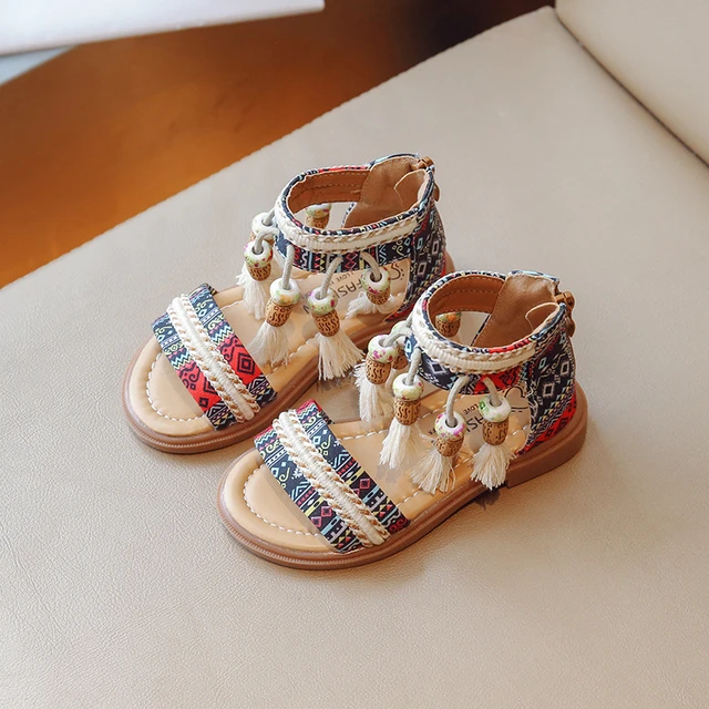 White and Silver Beaded Sandals - Cracker Barrel