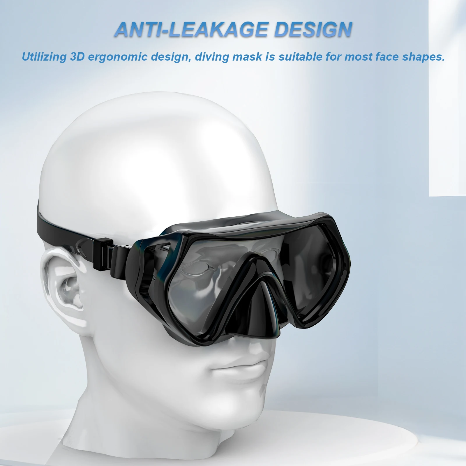 Snorkel Mask Swimming Goggles Scuba Diving Silicone Skirt Tempered Glass Len Wide View Training with Nose Cover Adjustable Strap