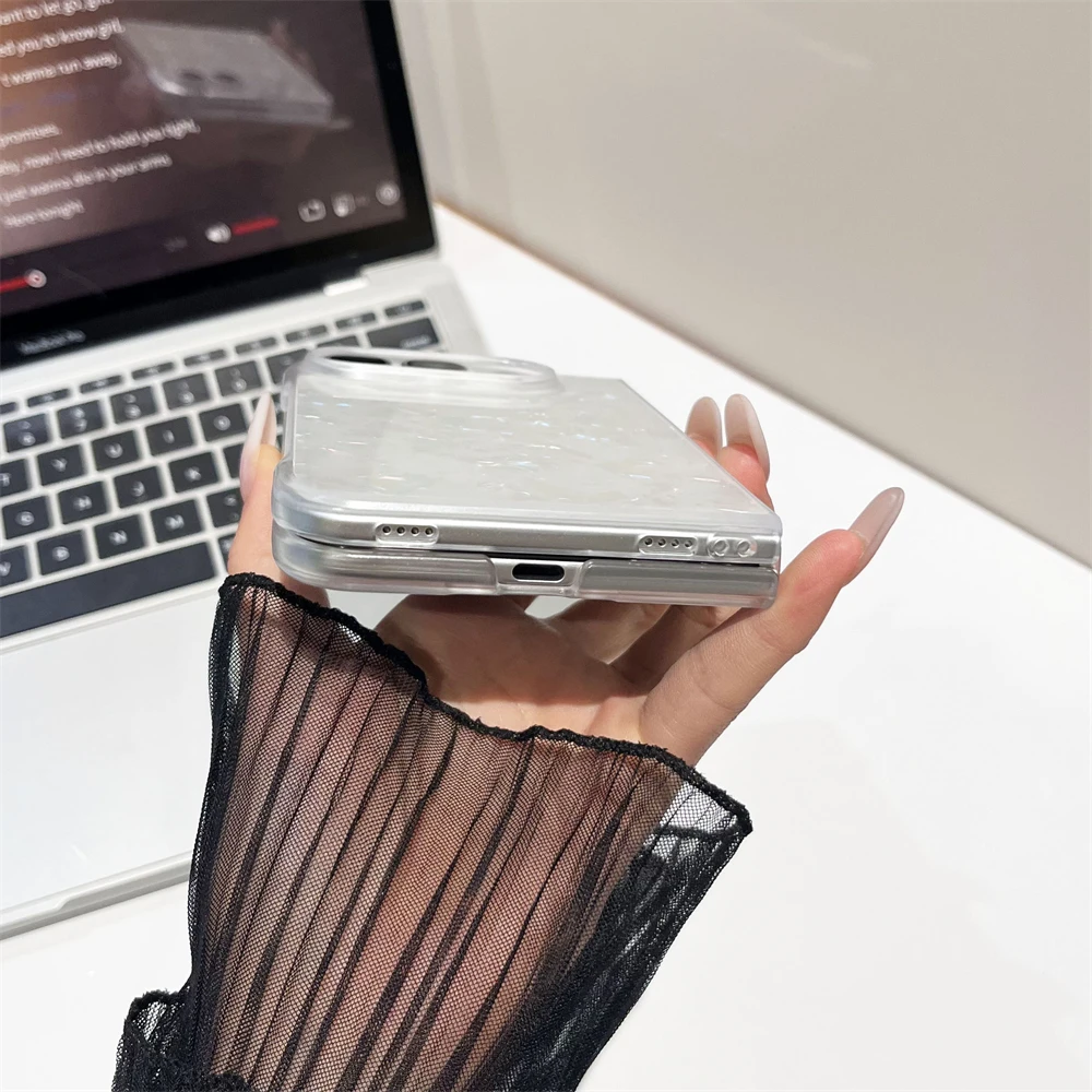 Luxury Shell Pattern Make-up Mirror Phone Case with Glacier Texture Shockproof Solid Cover