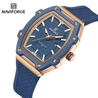 NAVIFORCE NF8069  Women's Alloy Dial Waterproof Night Light Display Silicone Quartz Watch Casual Wine Barrel shaped Clock