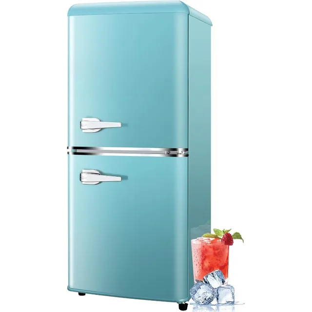 3.8 Cu.Ft Retro Fridge with Bottom Freezer and Drawer, 2 Door Refrigerator with 7 Adjustable Temperature Settings Blue 1