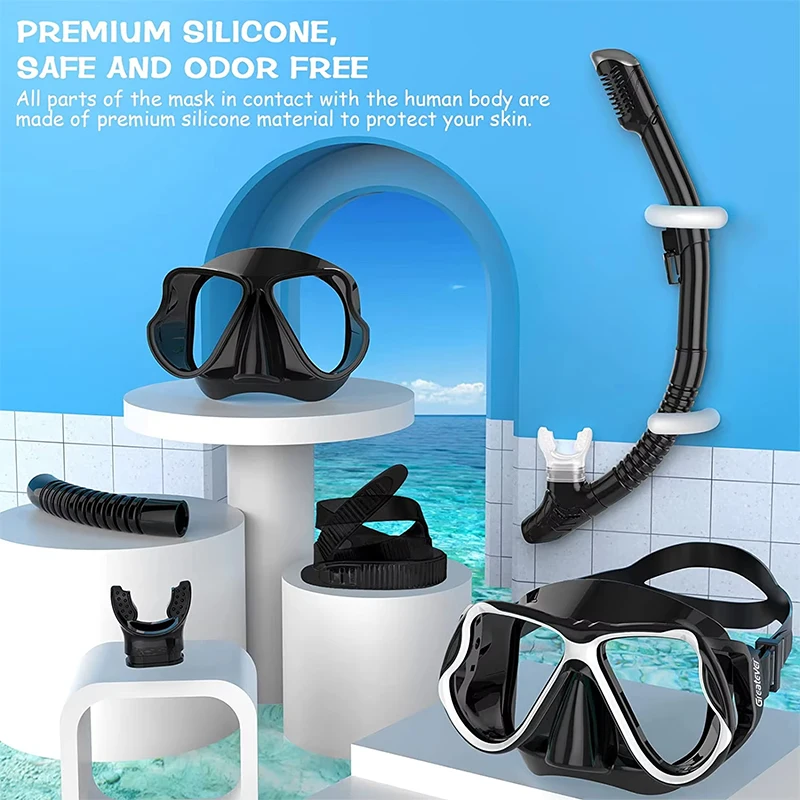 Snorkeling Set Anti-Fog Silicone Tempered Glass Diving Mask Adult Goggles Leak-Proof Snorkeling Mask for Man