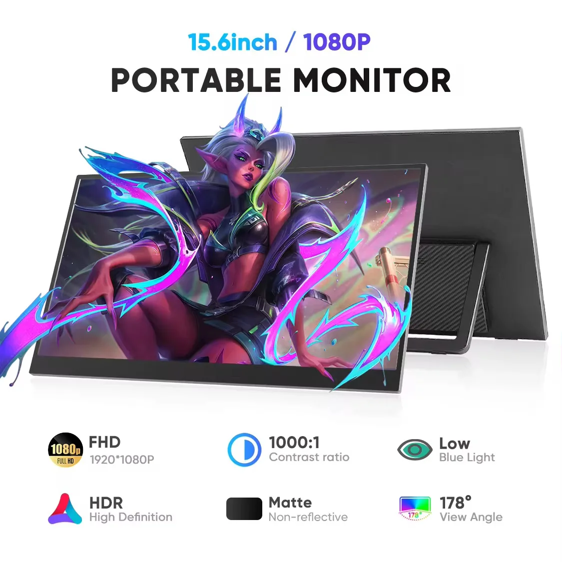 새로운 ARZOPA 15.6'' 1080P FHD IPS 휴대용 모니터, USB C HDMI 외부 보조 화면, Mac, 노트북, PC, 스위치, PS, Xbox용