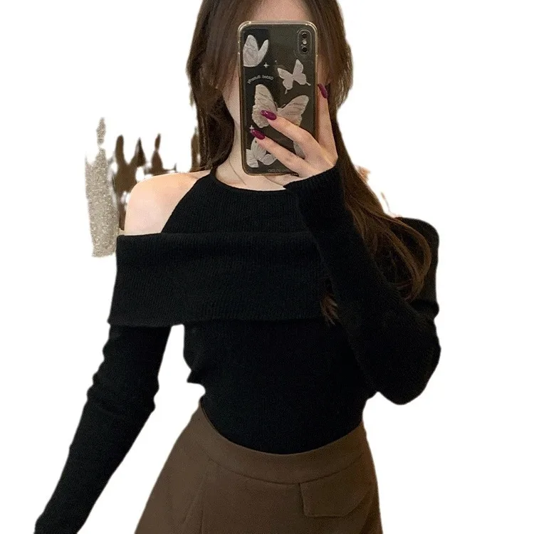 Women Autumn Knitted Sweater Long Sleeve Ruffle Pullover