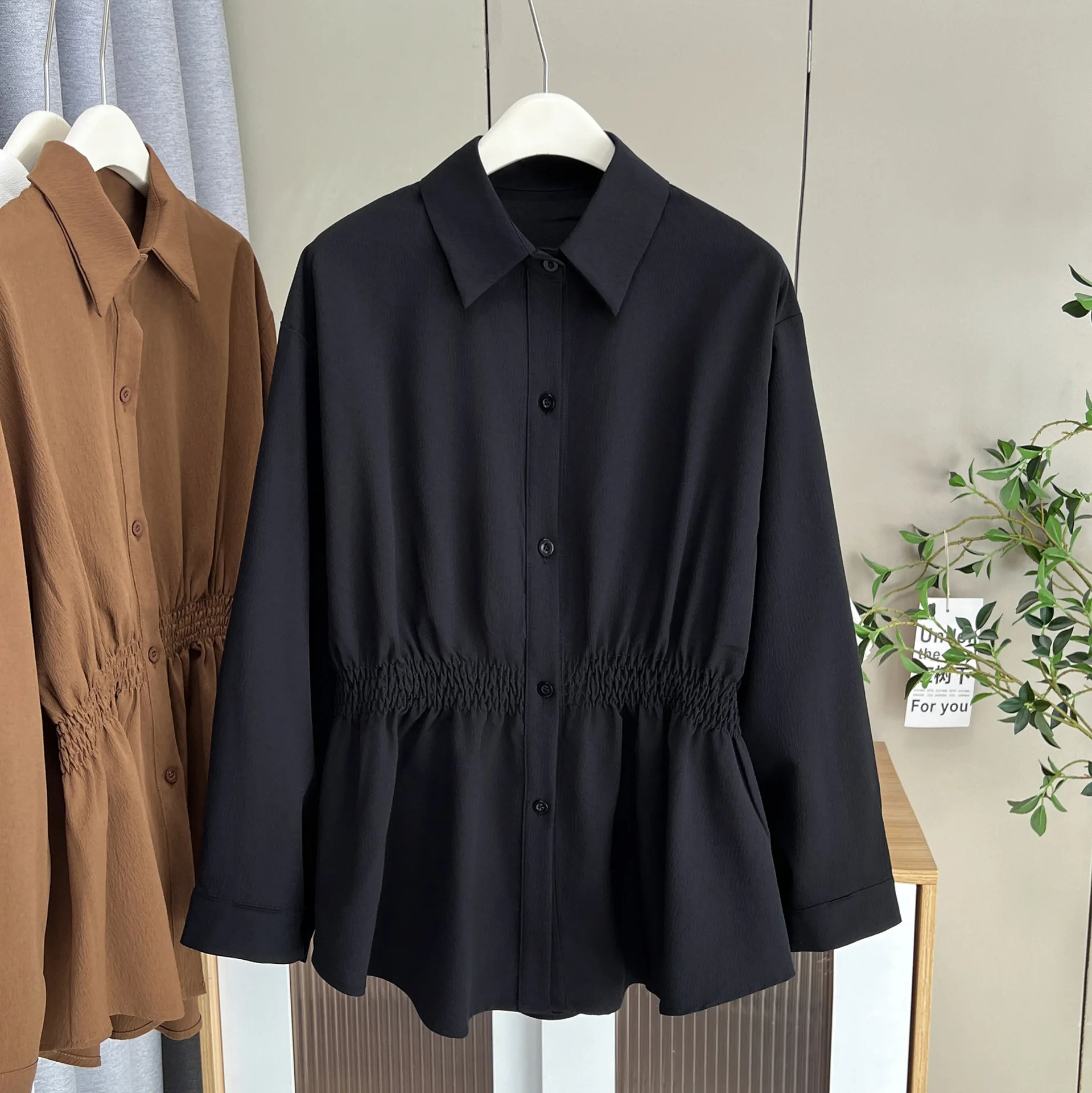 XXXXL Autumn New Stylish Waist Cinching Long Sleeved Casual Shirt Fashion Plus Size Women's Bouses