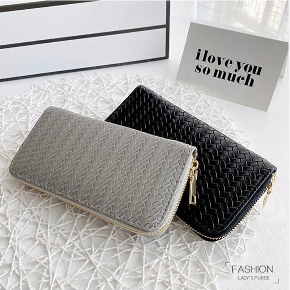 

Модный вместительный женский кошелек с карманом для денег, плетеный кожаный кошелек, кошельки на молнии, клатч, сумочка