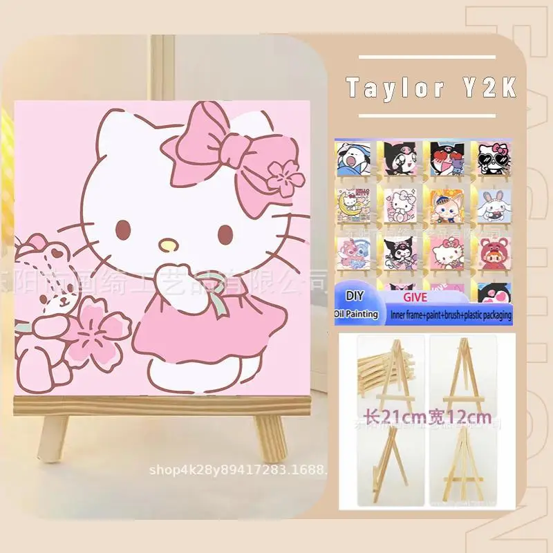 

Sanrio Hello Kitty DIY Oil Painting Anime Cinnamoroll Kuromi Pachacco Canvas Hand Filled Digital Painting Children's Puzzle Toys
