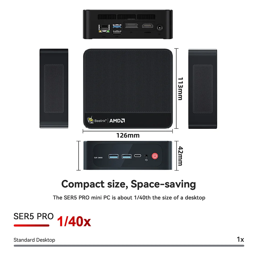 Beelink Ryzen7 SER5 PRO 5850U SER5 MAX 7735HS Mini PC AMD DDR4 16GB  SSD 500GB Support WiFi6 BT5.2 HD 1000M 5850U Mini Computer