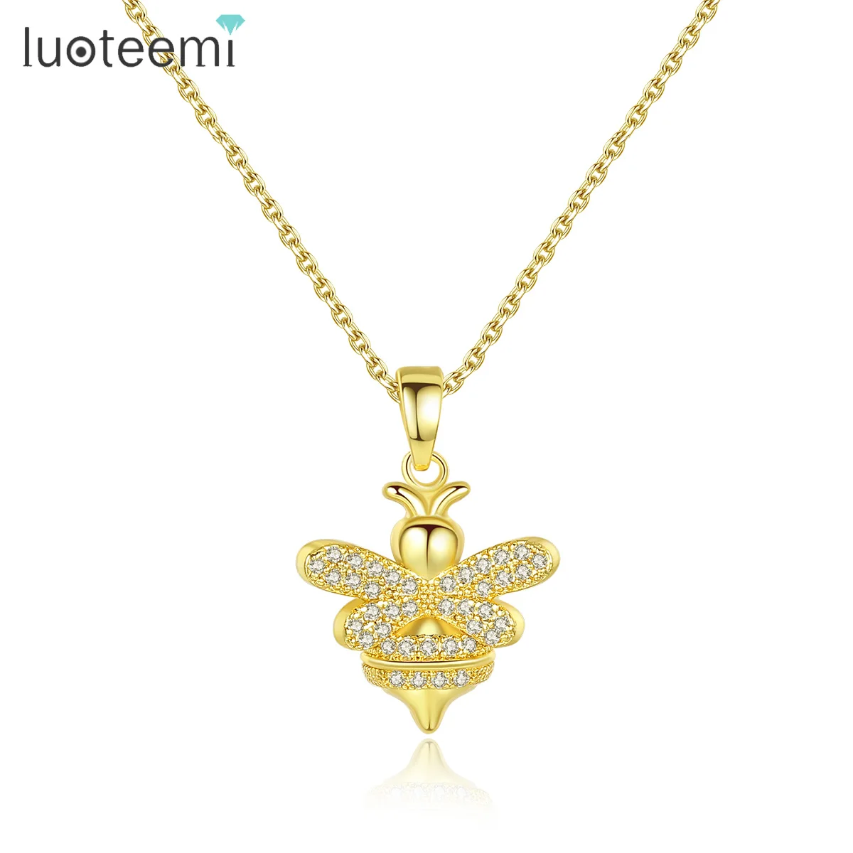LUOTEEMI Crystal Honey Bee Pendant Necklace for Women Gold Silver Color new deal with free shipping for Kids collares para mujer 1