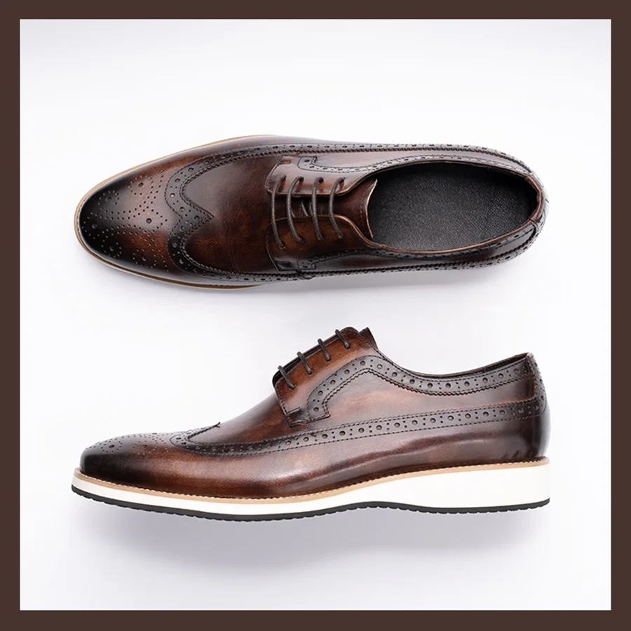 Fashion Brogue Shoe Genuine Cowhide Leather Oxford Style Sneakers Business Leisure Handcraft Dress Shoe