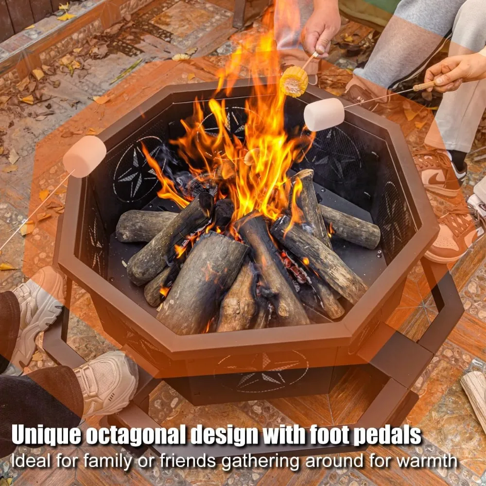 35 Inch Octagonal Fire Pit,Outdoor Fire Pit,Wood Burning Firepit,Bonfire Fire Pit,Firepits for Outside,Camping, Backyard, Patio 4