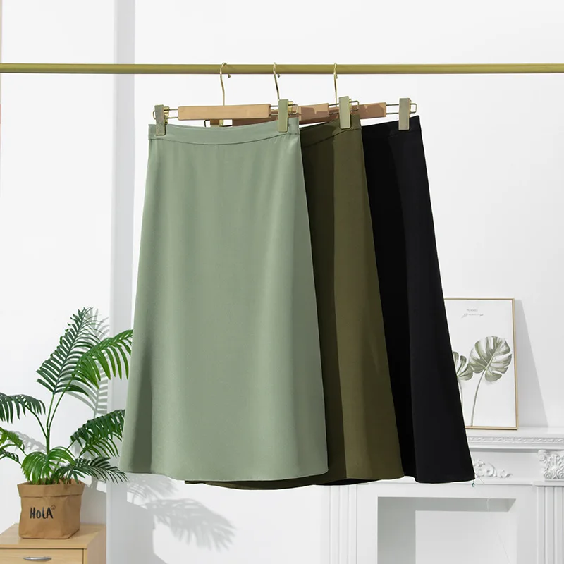 

Birdsky, 1PC Women summer skirt A line skirts 23MM heavy 93% real mulberry silk 7% spandex solid colors, S-588