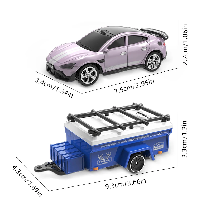 RC Car 1/64 Alloy Mini Drift Car with Trailer 2.4G Remote Control High Speed Stunt Desktop Toy Vehicle Adult Simulation Model