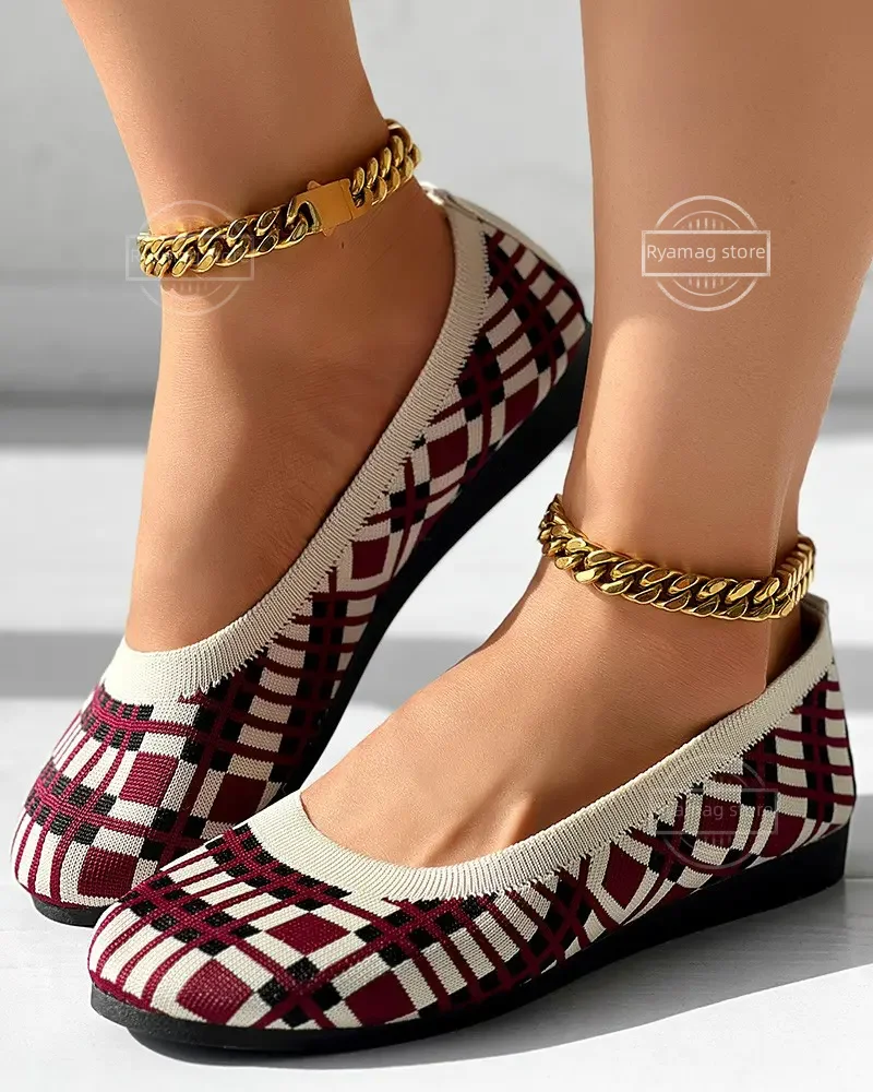 Loafers Women Geometric Pattern Round Toe Slip on New Mesh Sneakers Autumn Light Slip on Shoes Round Toe Flat Socks Shoes