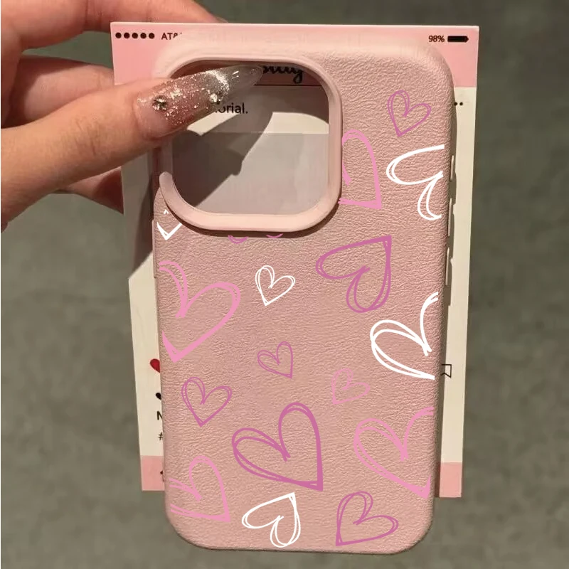 Chic Love Heart Candy Leather Texture Phone Case