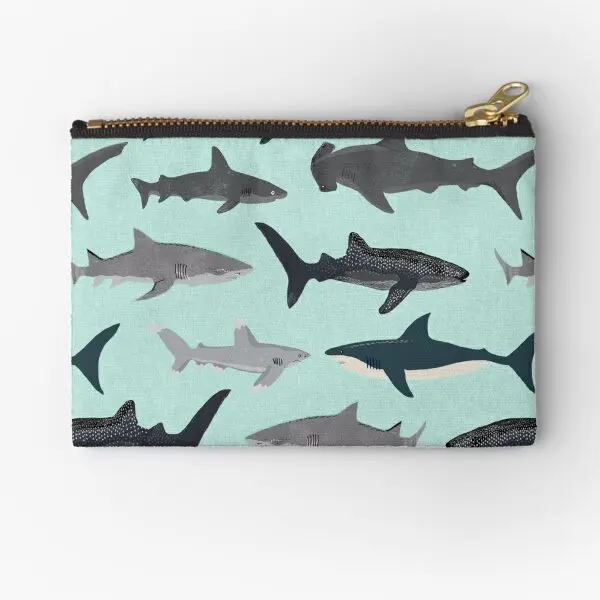 

Sharks Illustration Art Print Ocean L Zipper Pouches Socks Pure Key Storage Coin Packaging Money Pocket Wallet Cosmetic Bag