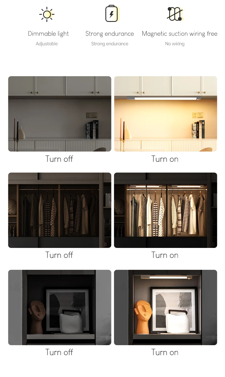 Description Picture 3 of itemJoollySun Led Light Motion Sensor Lamp Under  Cabinet Lighting for Kitchen Wardrobe Closet Rechargeable Wireless Night Lights