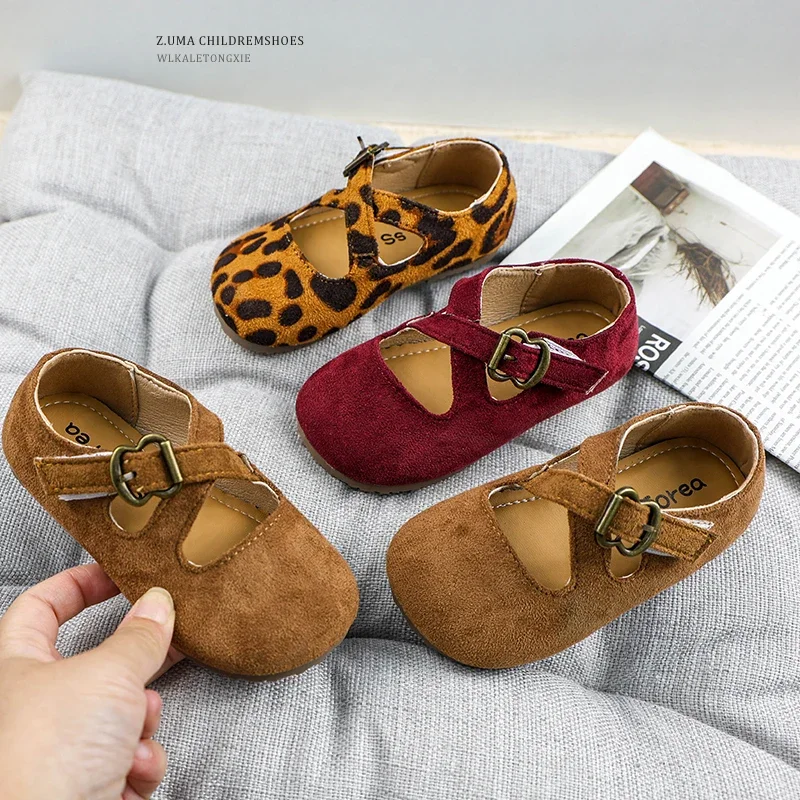 New Girl Princess Shoes Leopard Printed Children Fashion Leather Shoes Causal Walking Versatile Kids Flat Hook Loop