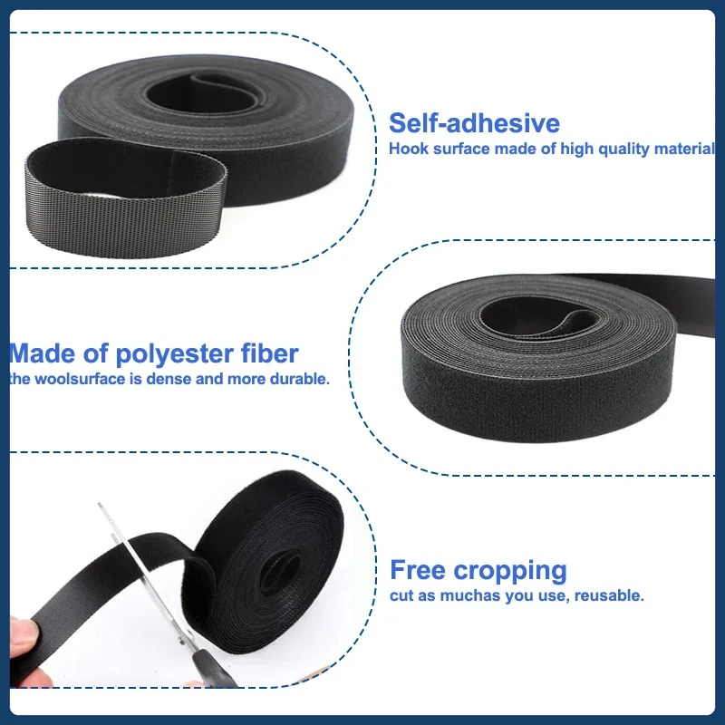 Colorful Adhesive Back-to-Back Hook & Loop Strap Roll - Versatile Cable Management and Organization Solution (5m Roll)