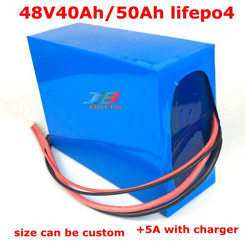 

48V 50Ah Lifepo4 48v 40AH lithium battery BMS 16S for 2000w 3000W Scooter bike tricycle boat backup power go +5A charger