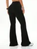 Women's high waist slim fit flared pants, solid color soft high elastic flared pants, retro style casual sportswear 2