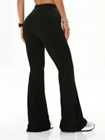 Women's high waist slim fit flared pants, solid color soft high elastic flared pants, retro style casual sportswear 2
