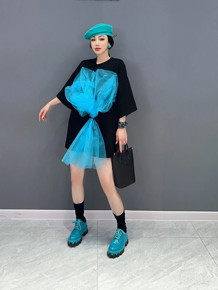 

Женская газовая футболка с круглым вырезом, длинная белая футболка с рукавами и трехмерными цветами, удобное пальто для отдыха, Новинка лета 2023