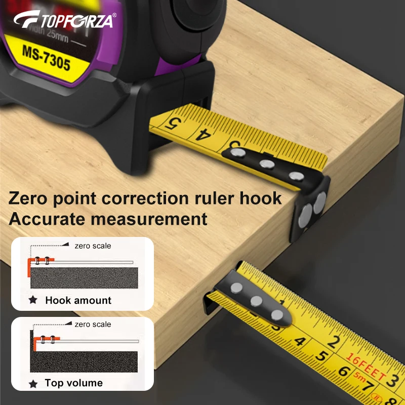 Cinta métrica con bloqueo automático, alta precisión, recubierta de goma, a prueba de golpes, escala ft/m 3/5M/7.5M para construcción, hogar y bricolaje. - Imagen 4