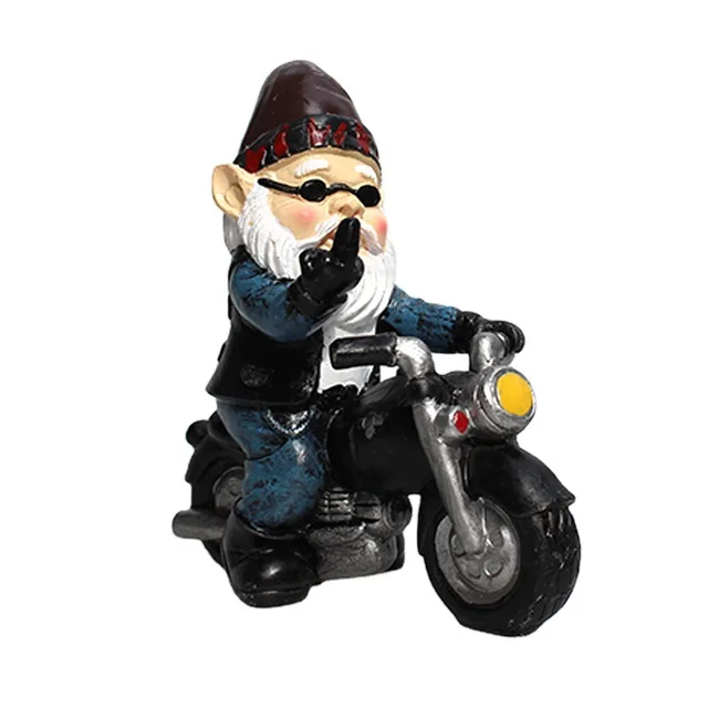 Vicces Középső Ujj Gnomes Motoros Törpék Öreg Ember Motorkerékpár -Szobor Gyanta Kézműves Kerti Otthoni Ablak Dekoráció - Image 6