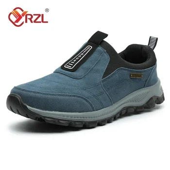 YRZL Outdoor Hiking Shoes Men Sneakers Slip on Casual Men Shoes Breathable Suede Leather Shoe Anti-skid Walking Shoes Footwear 1
