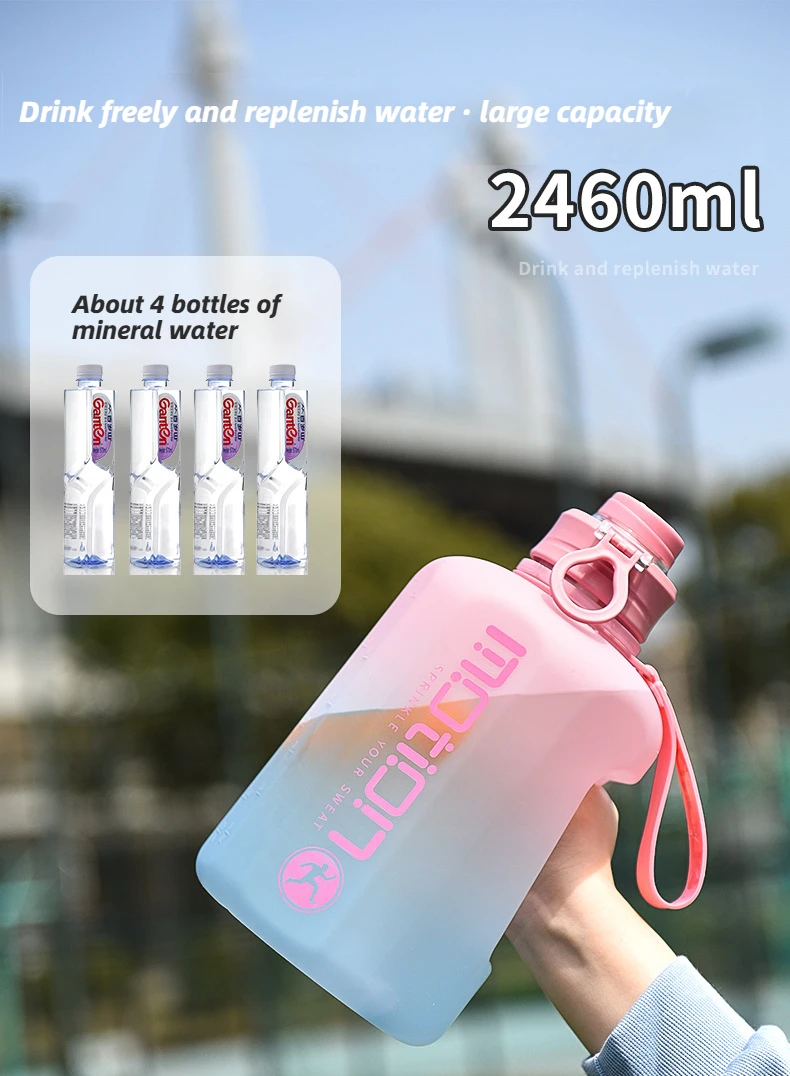 2 Liter Sports Water Bottle With Straw Large Capacity Fitness