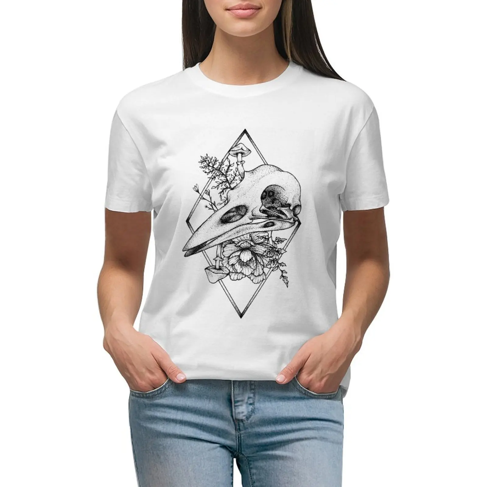 

Bird Skull Garden T-shirt hippie clothes plus size tops Blouse Women's clothing