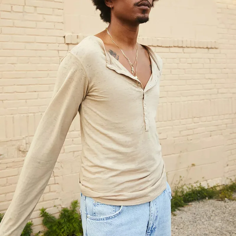 

Men's Long Sleeve T-shirt Spring and Autumn New Solid Color Slim-fit Simple V-neck Casual Large Size T-shirt