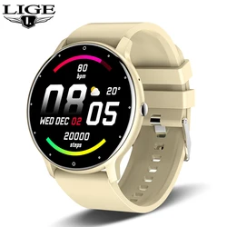 LIGE Smart Watch with Full Touch Screen and Bluetooth Calling - Waterproof Sports Fitness Tracker (Light yellow)